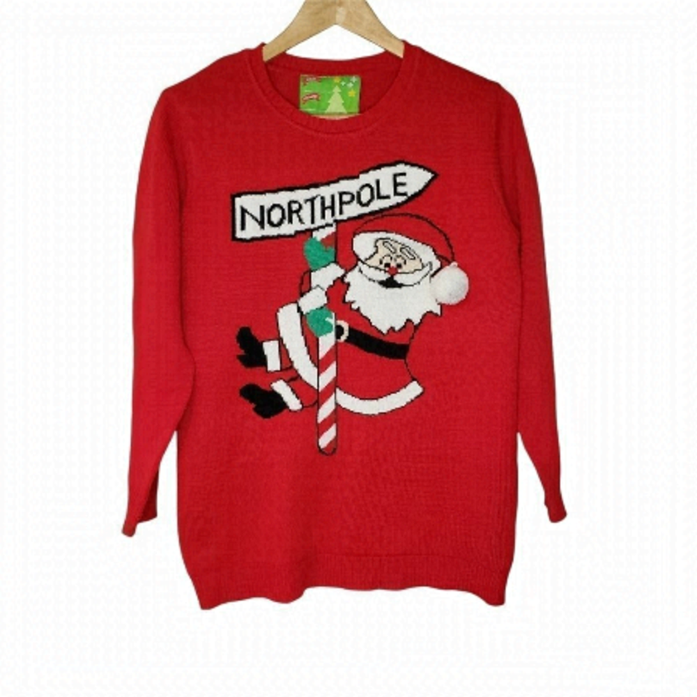 Ugly Christmas Sweater Red Santa Ladies Small Medium